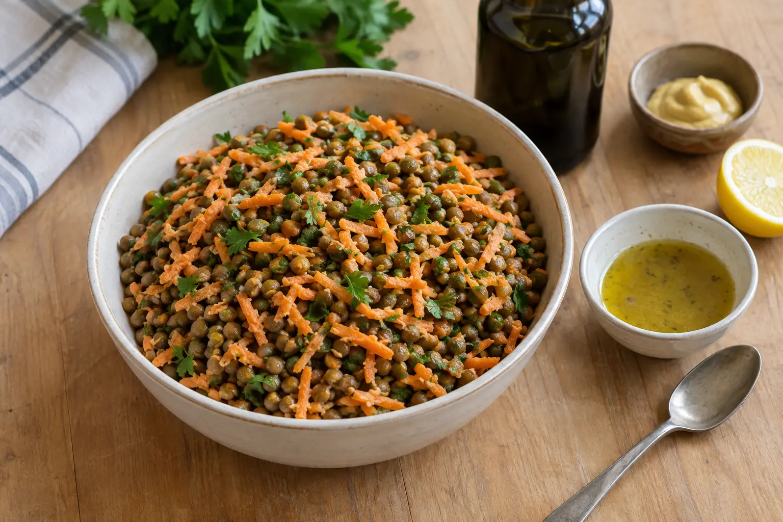 Bol de salade verte avec tomates, avocat, graines et vinaigrette