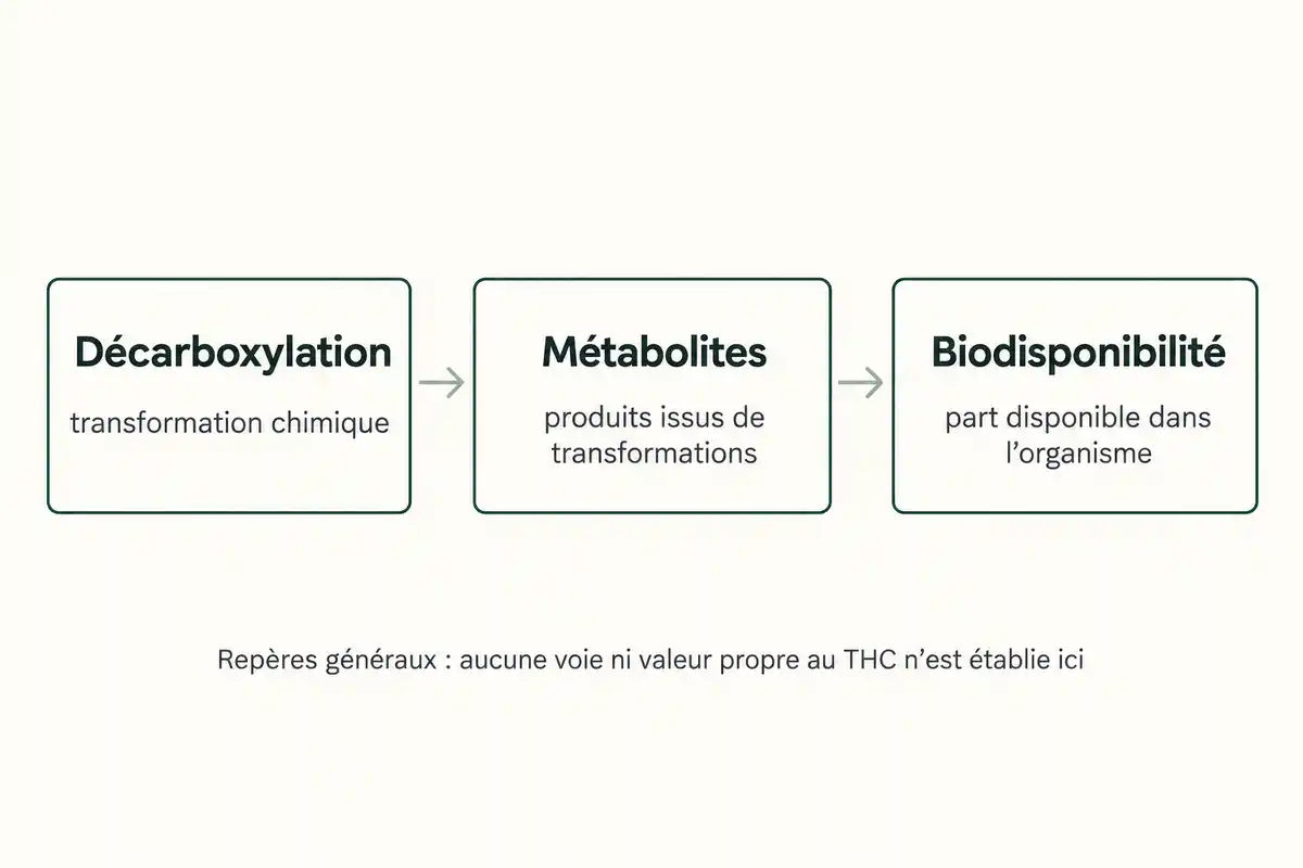 Trois repères généraux sur le devenir d’un composé : transformation chimique, produits issus de transformations et part disponible dans l’organisme.