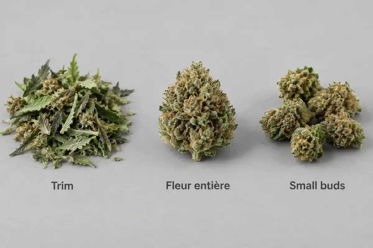 La trim réunit des fragments, tandis que la fleur entière et le small bud gardent une forme de tête, de tailles différentes.